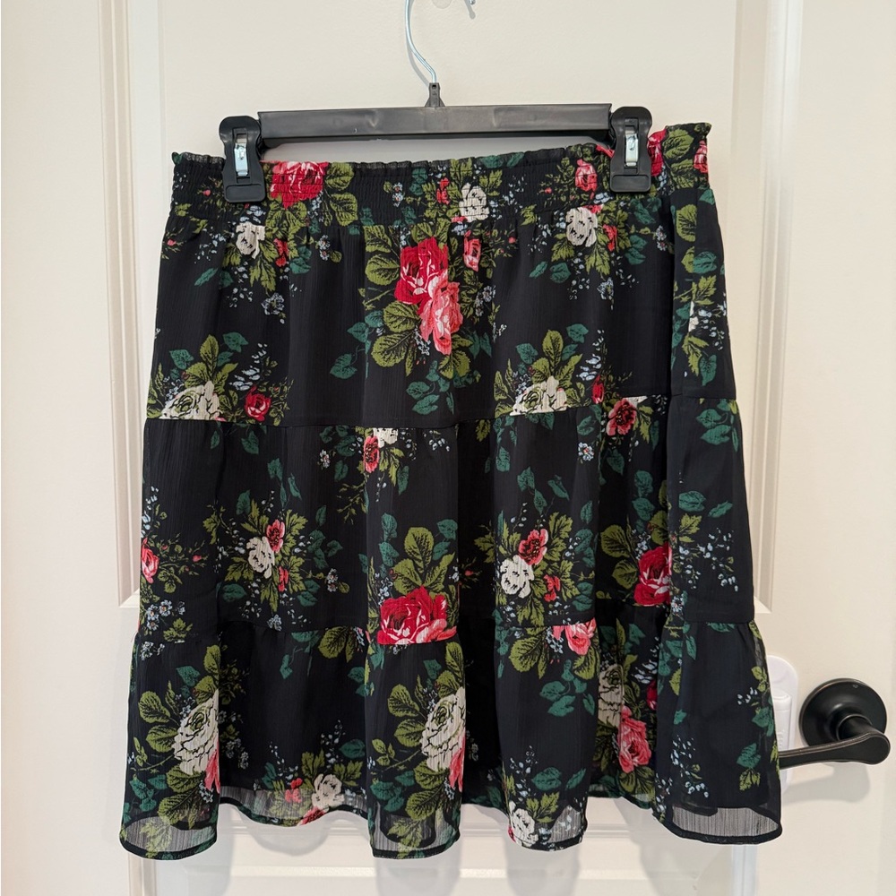 LOFT Black Floral Mini Skirt